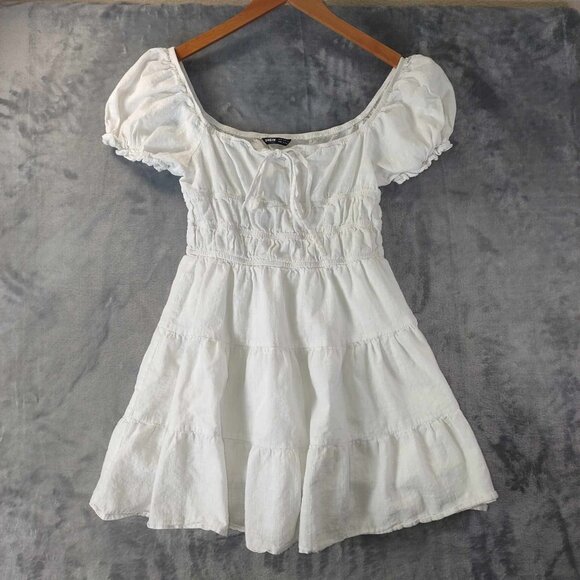 Women M White Peasant Milkmaid Babydoll Puffy sleeves Ren Fair Cottagecore Dress - Picture 2 of 13